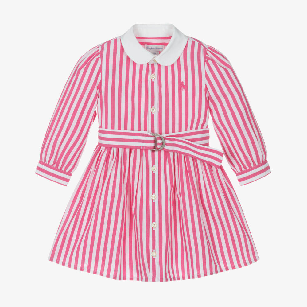 Ralph Lauren-Girls Pink Striped Cotton Shirt Dress | Childrensalon Outlet