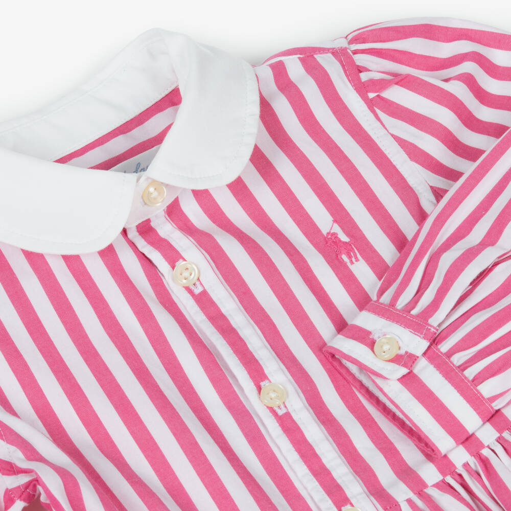 Ralph Lauren-Girls Pink Striped Cotton Shirt Dress | Childrensalon Outlet