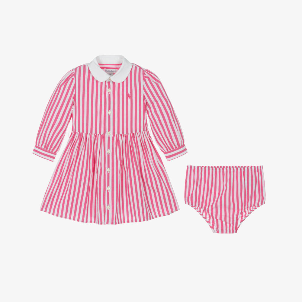 Ralph Lauren-Girls Pink Striped Cotton Shirt Dress | Childrensalon Outlet