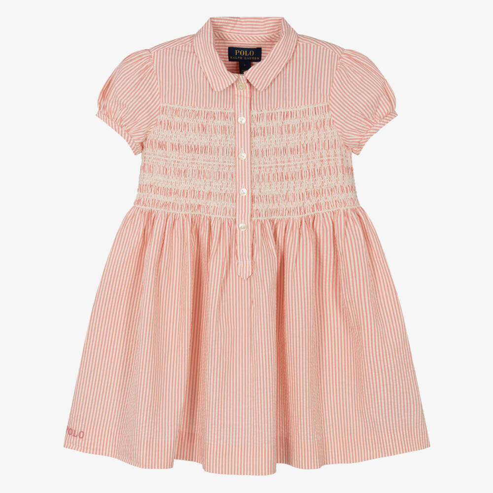 Ralph Lauren-Girls Pink Striped Seersucker Dress | Childrensalon Outlet
