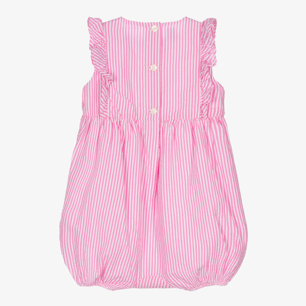 Ralph Lauren-Girls Pink Striped Seersucker Romper | Childrensalon Outlet