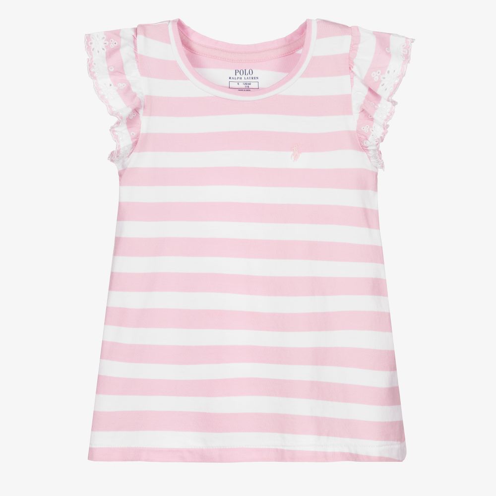 Polo Ralph Lauren - T-shirt rose rayé Fille | Childrensalon