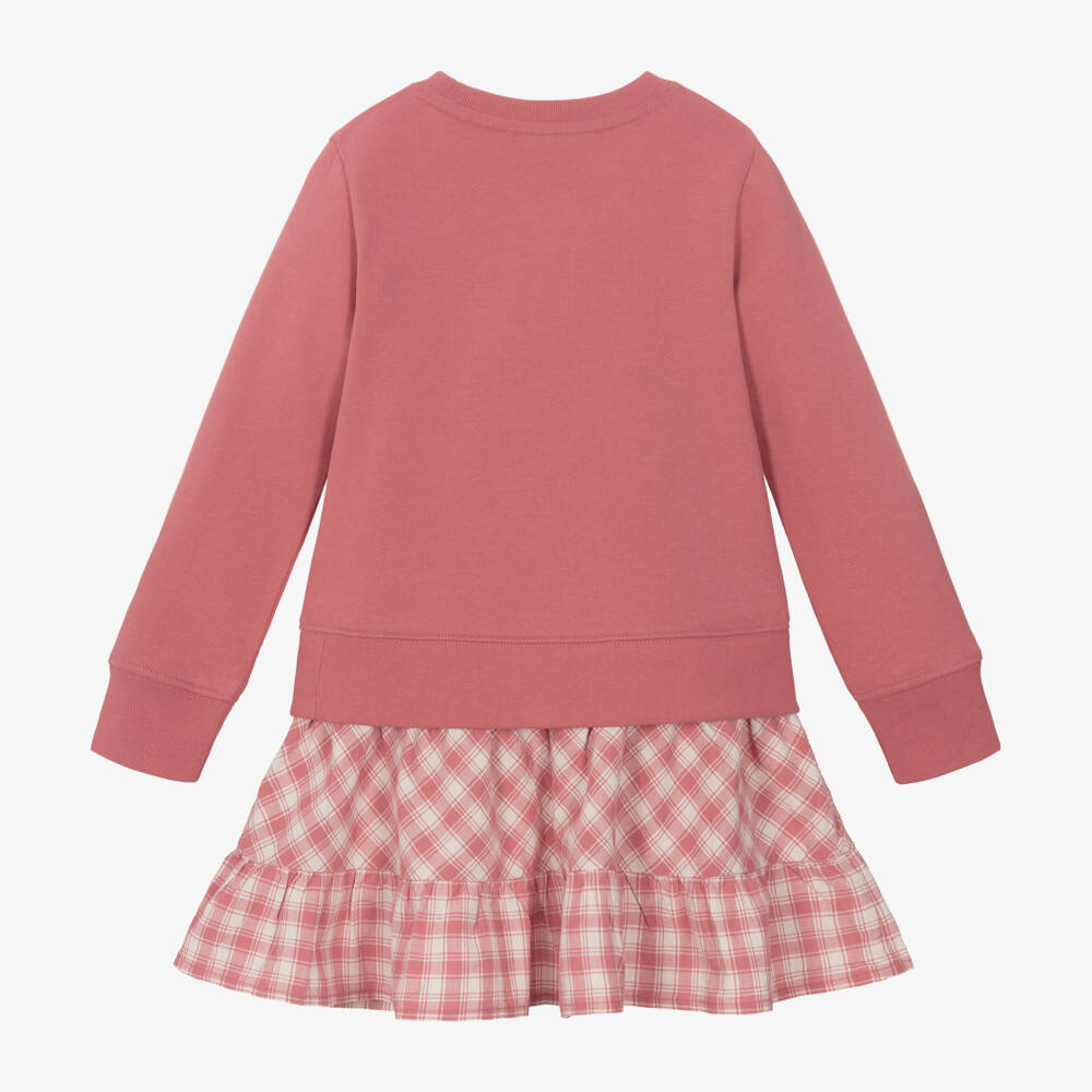 Ralph Lauren-Girls Pink Sweatshirt Dress with Checks | Childrensalon Outlet