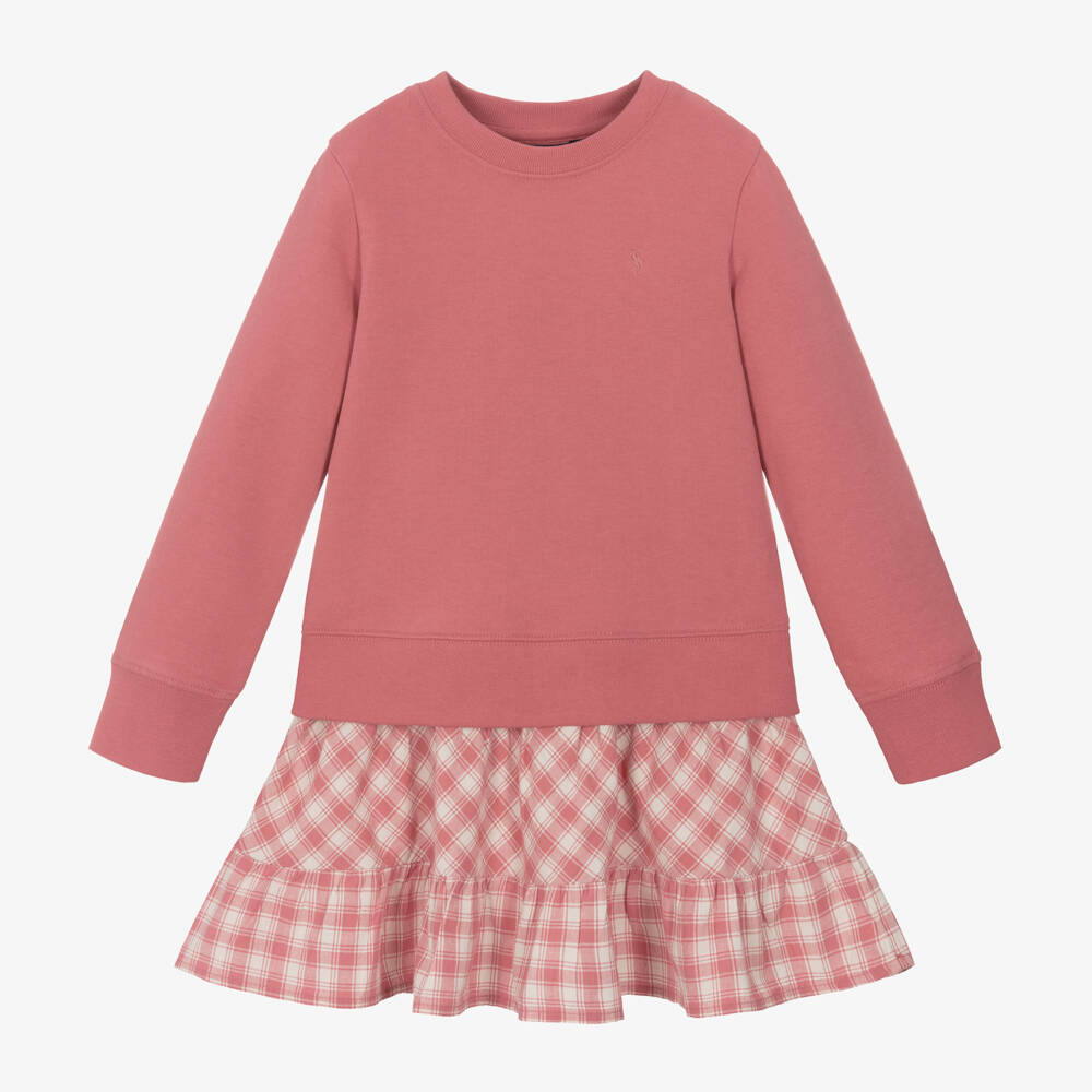 Ralph Lauren-Girls Pink Sweatshirt Dress with Checks | Childrensalon Outlet