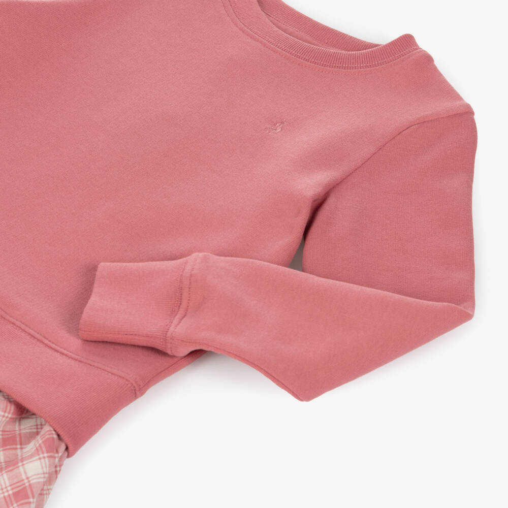 Ralph Lauren-Girls Pink Sweatshirt Dress with Checks | Childrensalon Outlet