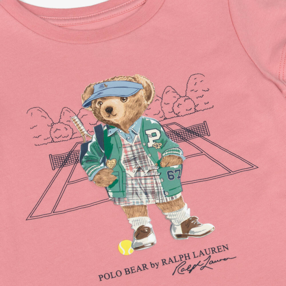 Ralph Lauren-Girls Pink Tennis Polo Bear Cotton Jersey T-Shirt | Childrensalon Outlet