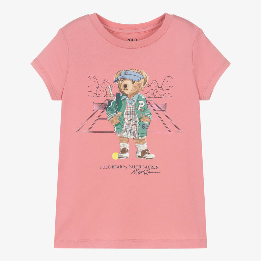 Ralph Lauren-Girls Pink Tennis Polo Bear Cotton Jersey T-Shirt | Childrensalon Outlet