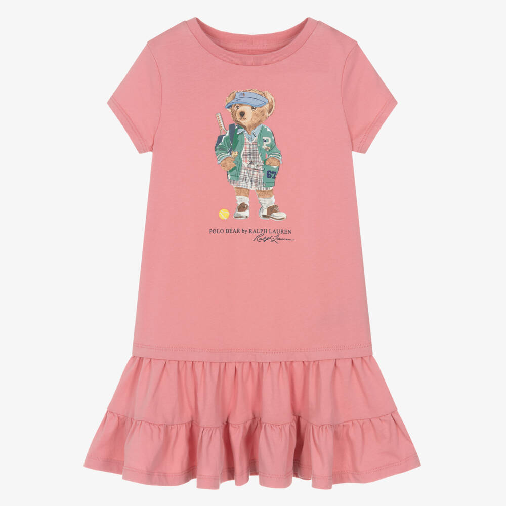 Ralph Lauren-Girls Pink Tennis Polo Bear Cotton T-Shirt Dress | Childrensalon Outlet