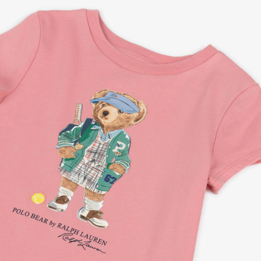 Ralph Lauren-Girls Pink Tennis Polo Bear Cotton T-Shirt Dress | Childrensalon Outlet