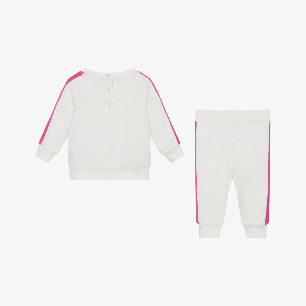 Ralph Lauren-Girls Pink-Trimmed White Jogger Set | Childrensalon Outlet