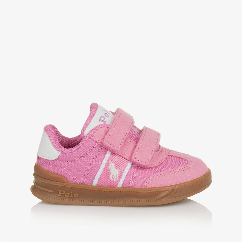 Ralph Lauren-Girls Pink Velcro Logo Sneakers | Childrensalon Outlet
