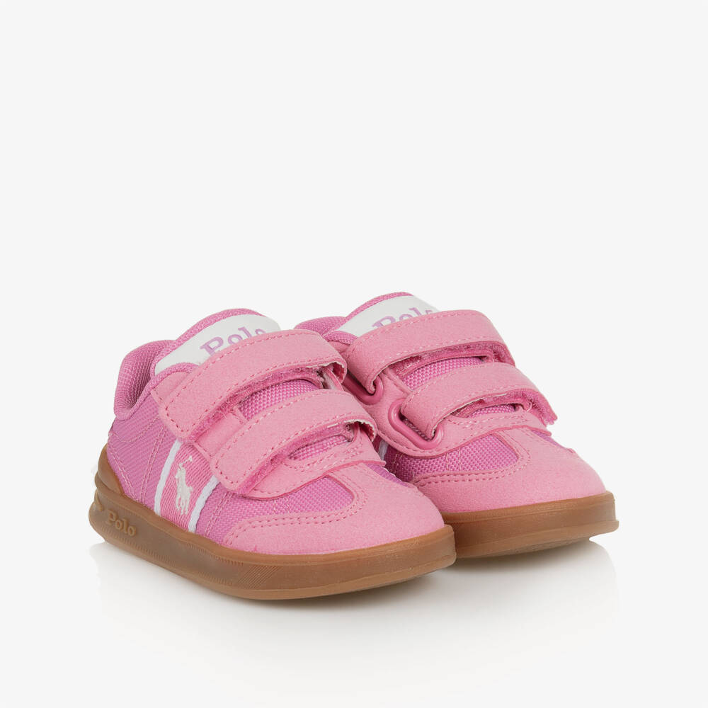 Ralph Lauren-حذاء رياضي وردي للبنات بشعار فيلكرو | Childrensalon Outlet