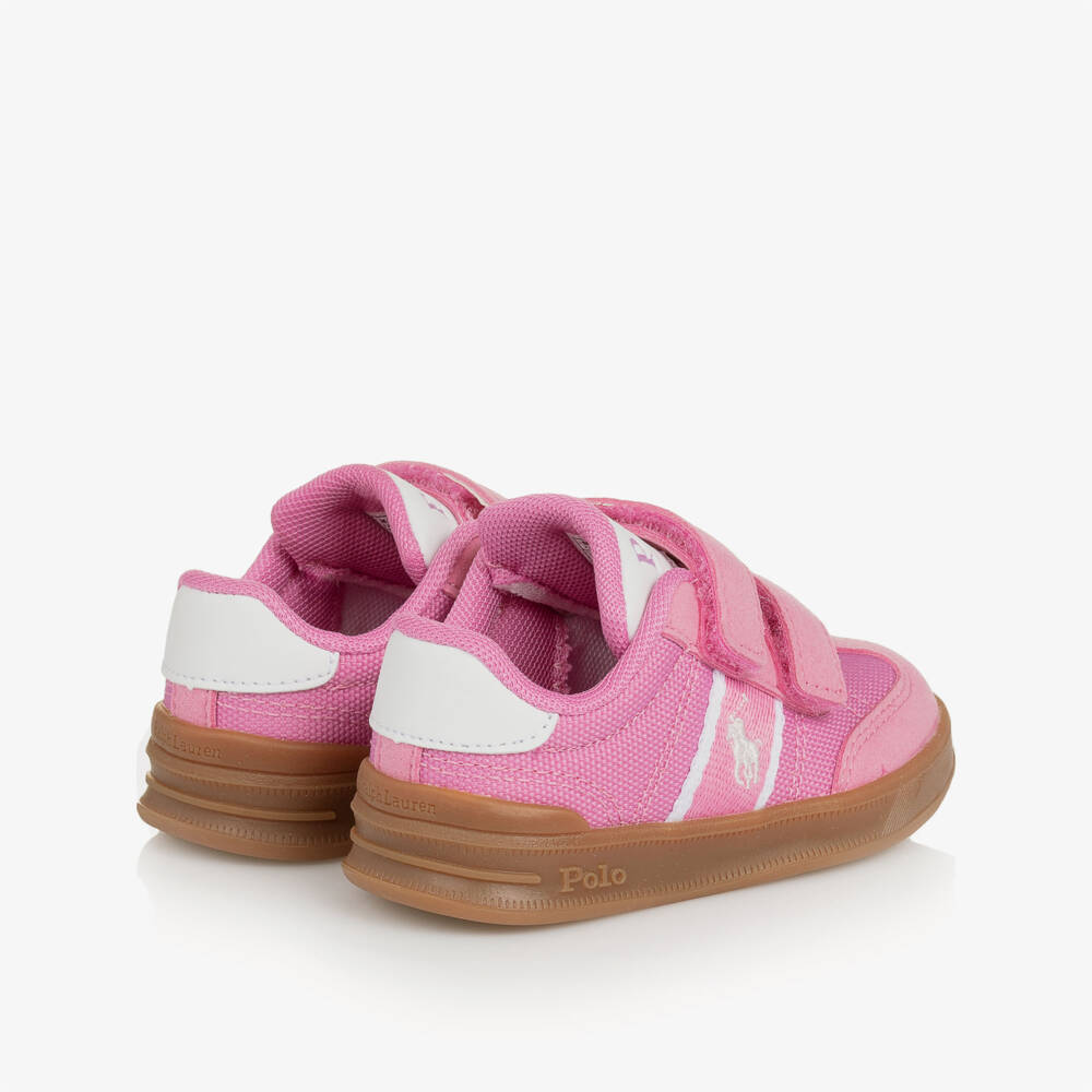 Ralph Lauren-Girls Pink Velcro Logo Sneakers | Childrensalon Outlet