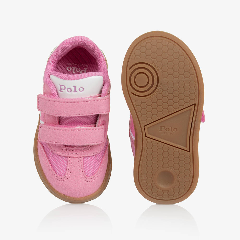 Ralph Lauren-Girls Pink Velcro Logo Sneakers | Childrensalon Outlet