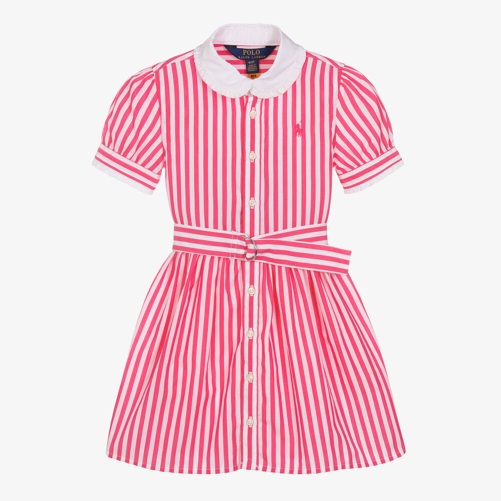 Polo Ralph Lauren - Robe rose et blanche rayée en coton | Childrensalon