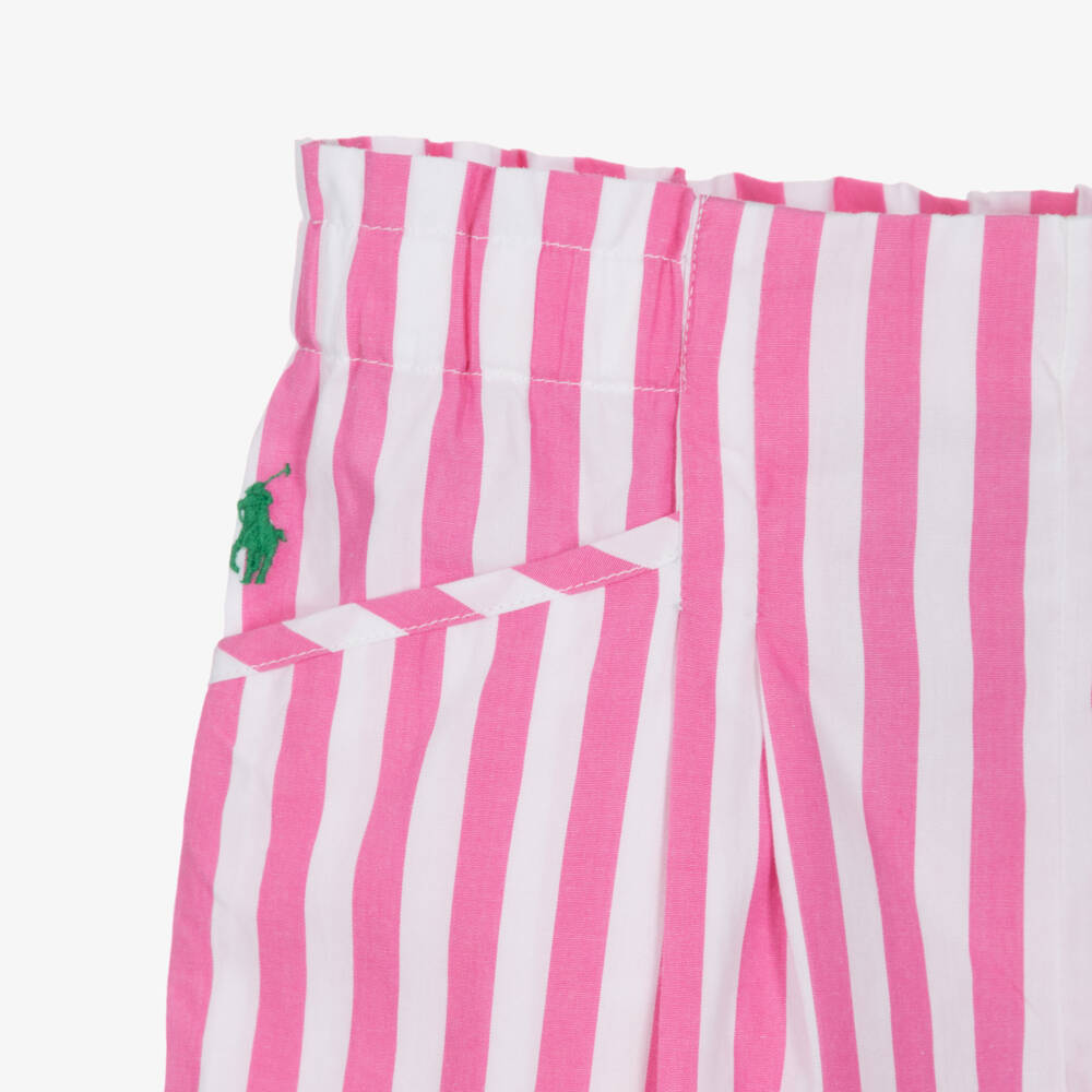 Ralph Lauren-Girls Pink & White Striped Cotton Poplin Wide-Leg Trousers | Childrensalon Outlet