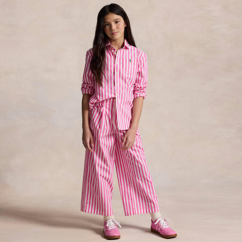 Ralph Lauren-Girls Pink & White Striped Cotton Shirt | Childrensalon Outlet