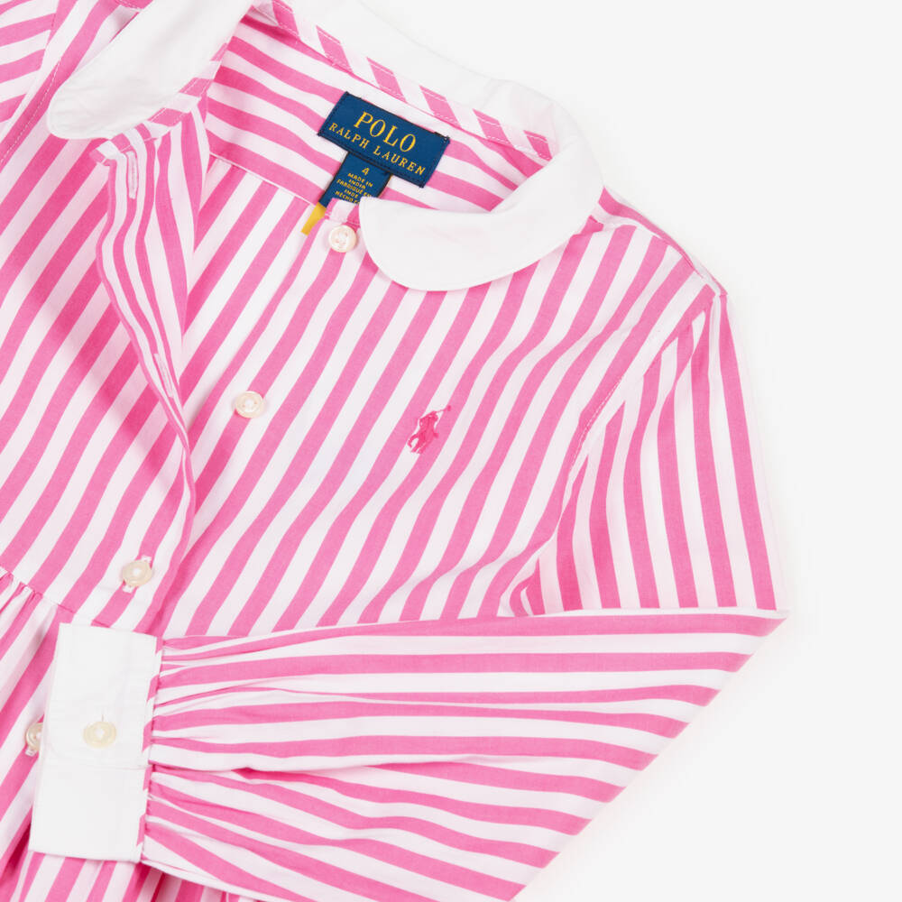 Ralph Lauren-Girls Pink & White Striped Cotton Shirt Dress | Childrensalon Outlet