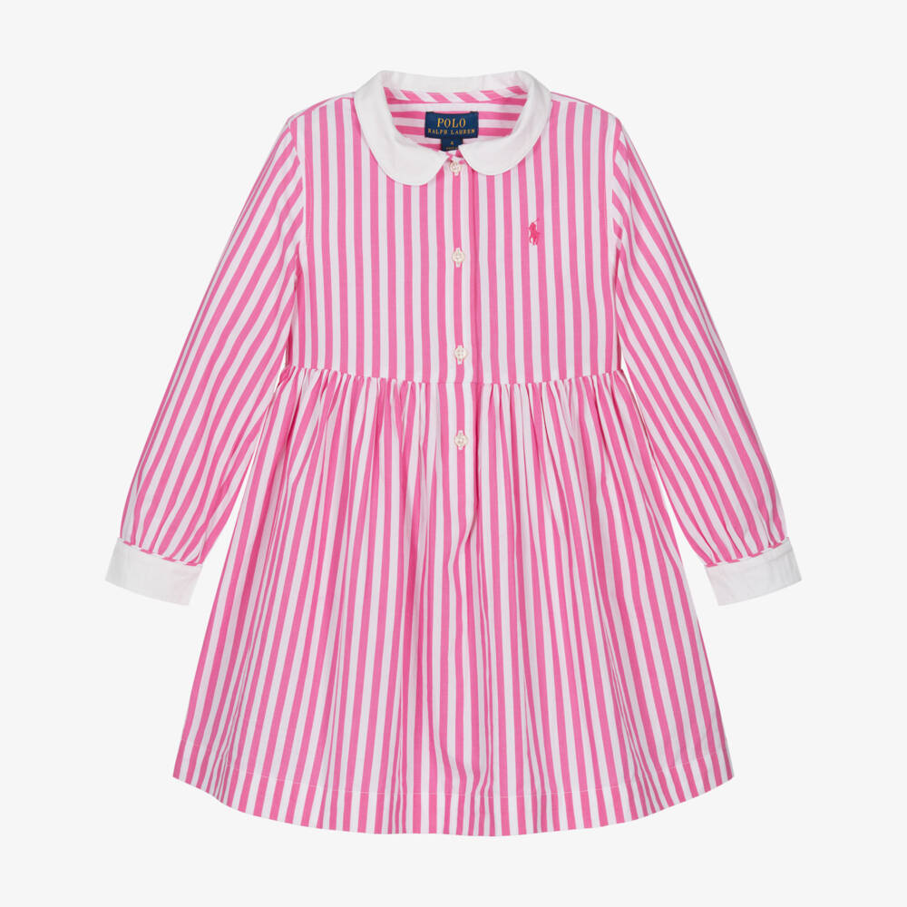 Ralph Lauren-Girls Pink & White Striped Cotton Shirt Dress | Childrensalon Outlet