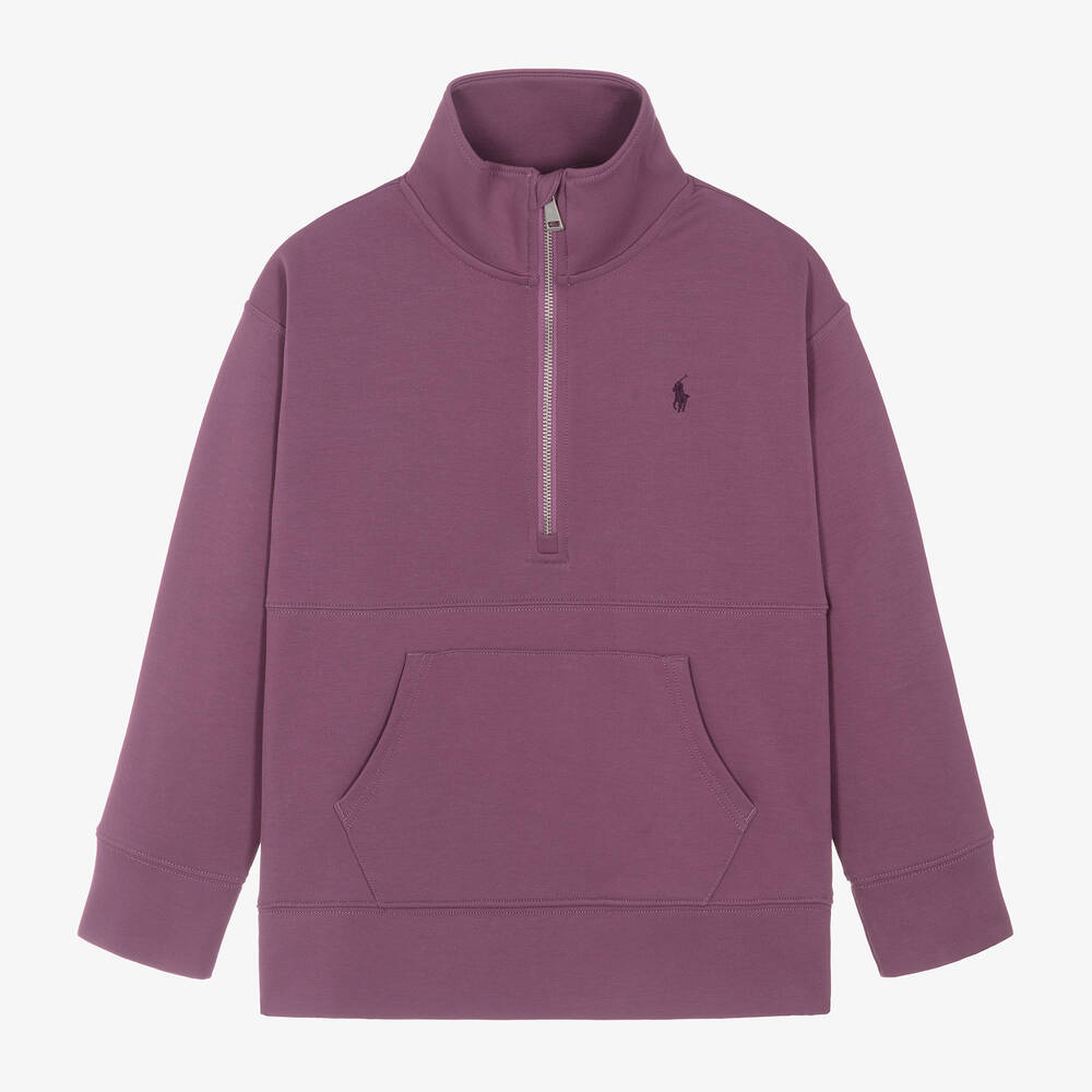 Ralph Lauren-Girls Purple Cotton Zip-Up Top | Childrensalon Outlet