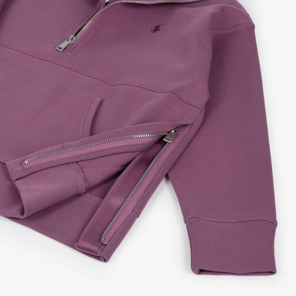 Ralph Lauren-Girls Purple Cotton Zip-Up Top | Childrensalon Outlet