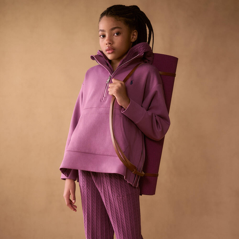 Ralph Lauren-Girls Purple Cotton Zip-Up Top | Childrensalon Outlet
