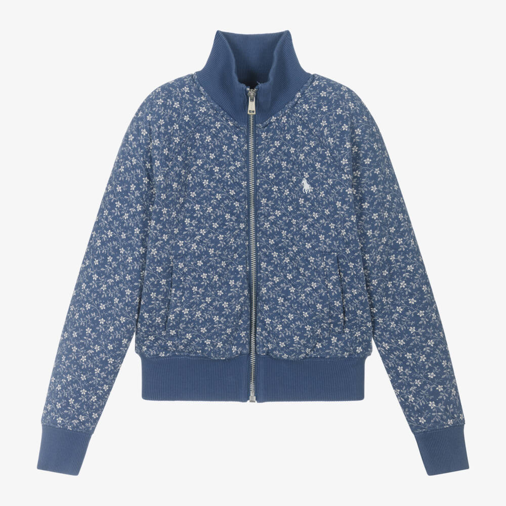 Ralph Lauren-Girls Quilted Blue Floral Zip Top | Childrensalon Outlet
