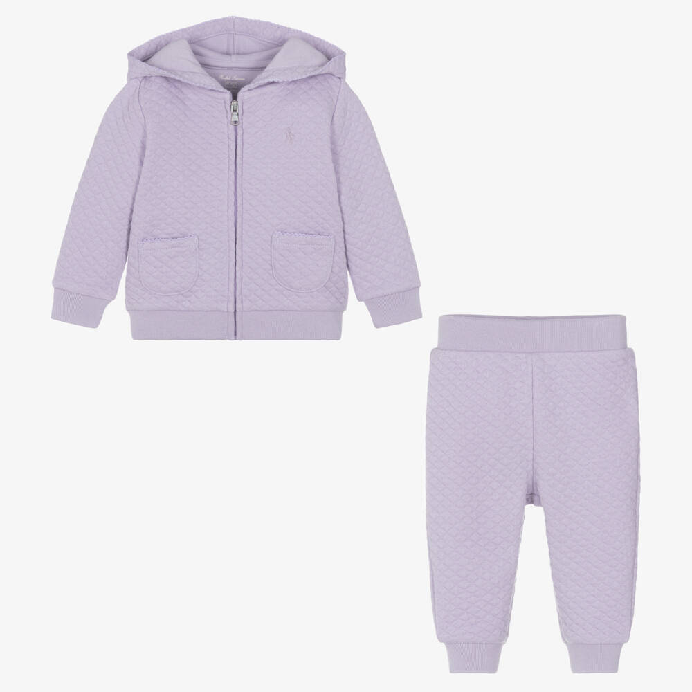 Ralph Lauren-Фиолетовый стеганый хлопковый спортивный костюм для малышек | Childrensalon Outlet