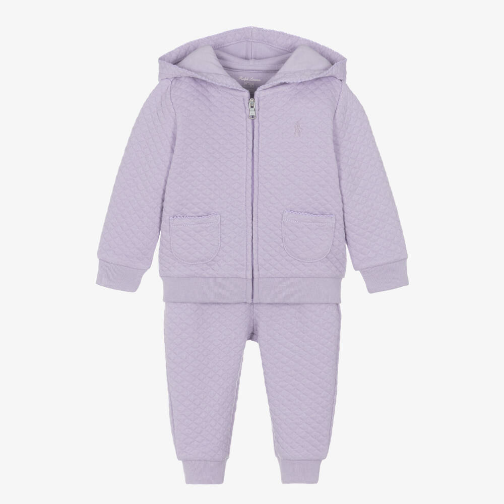 Ralph Lauren-Girls Quilted Cotton Lilac Tracksuit | Childrensalon Outlet