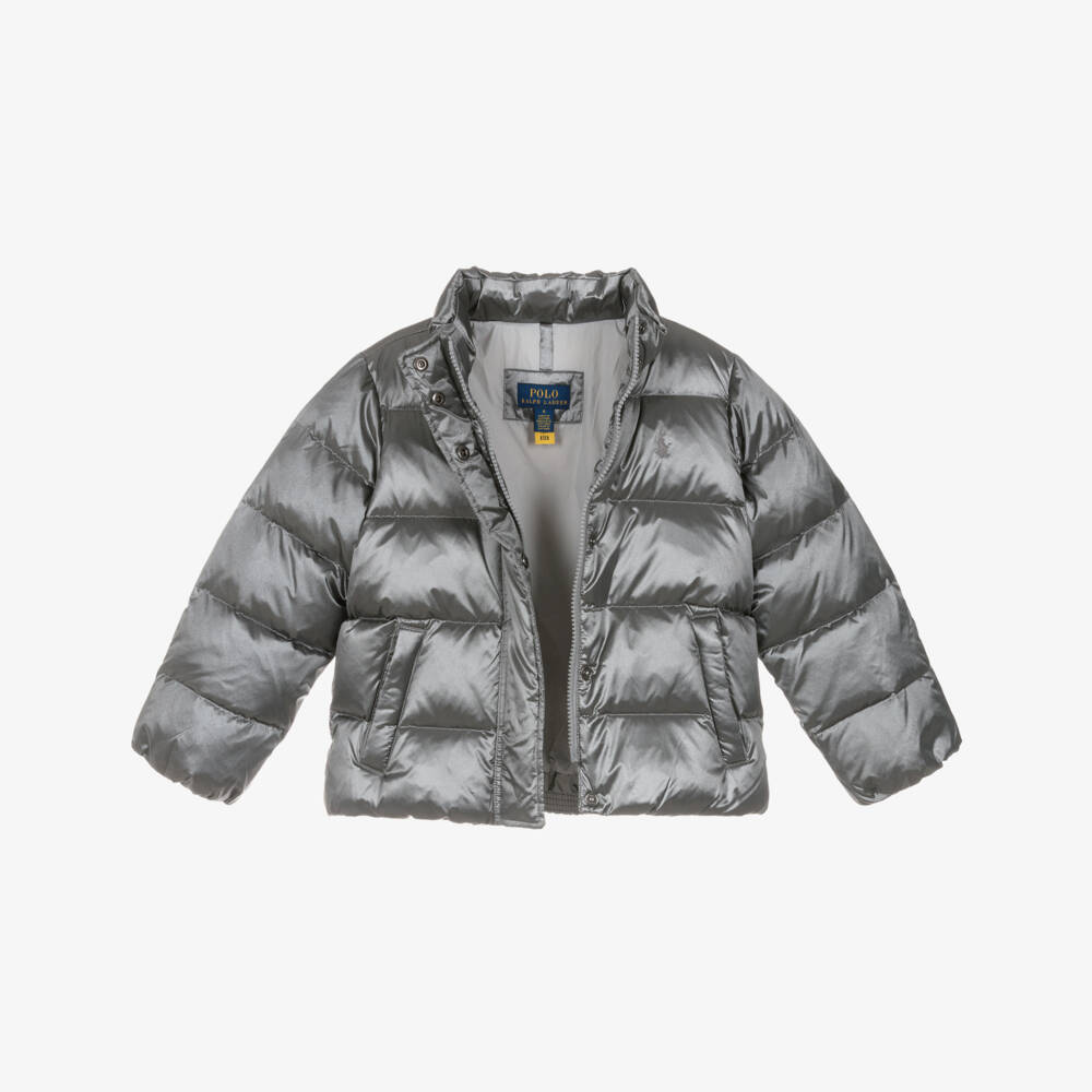 Ralph Lauren-Girls Quilted Grey Short Jacket | Childrensalon Outlet