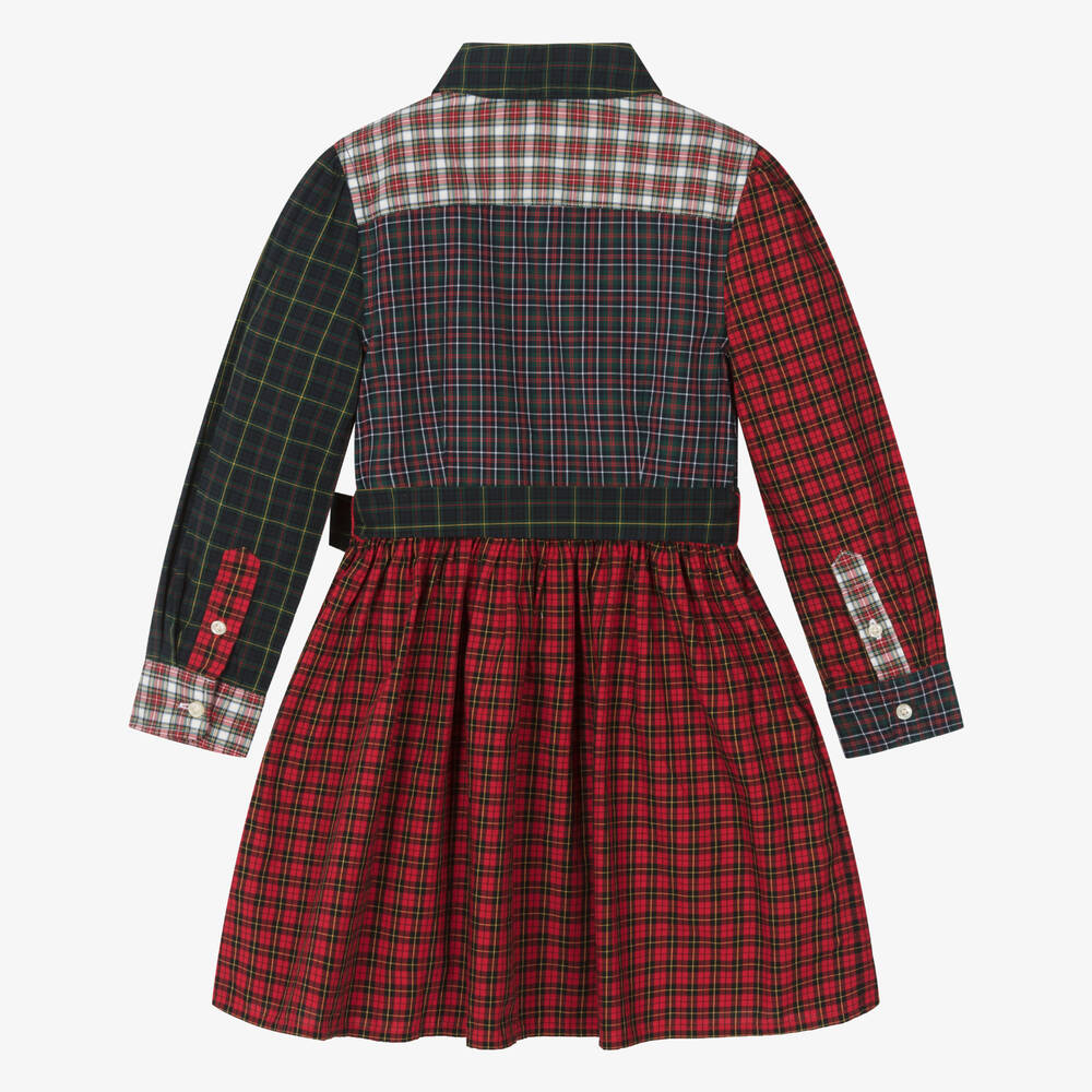 Ralph Lauren-فستان تارتان قطن لون أحمر وكحلي | Childrensalon Outlet