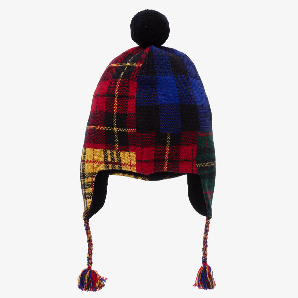 Polo Ralph Lauren - Bonnet rouge et bleu en laine fille | Childrensalon