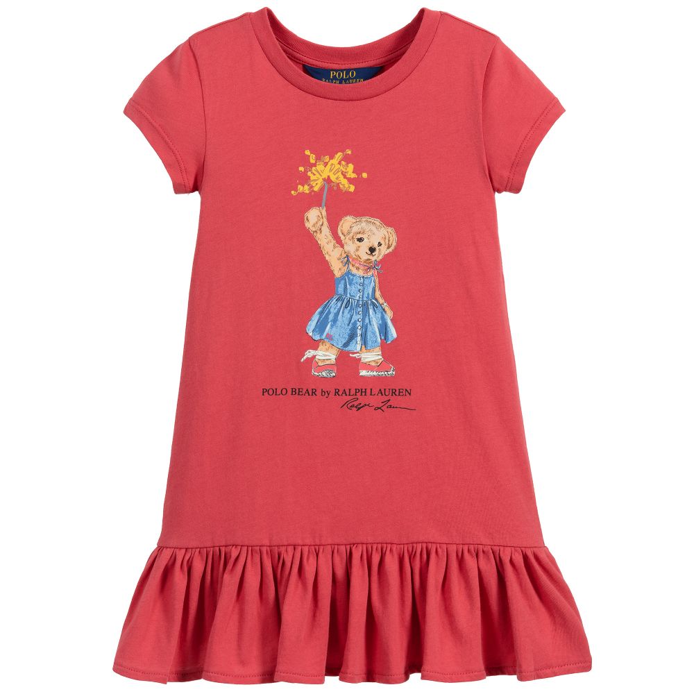 Polo Ralph Lauren - Красное хлопковое платье с логотипом для девочек | Childrensalon