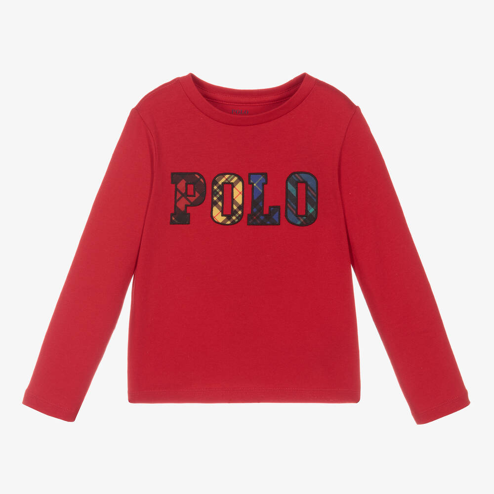 Polo Ralph Lauren - توب قطن لون أحمر للبنات | Childrensalon
