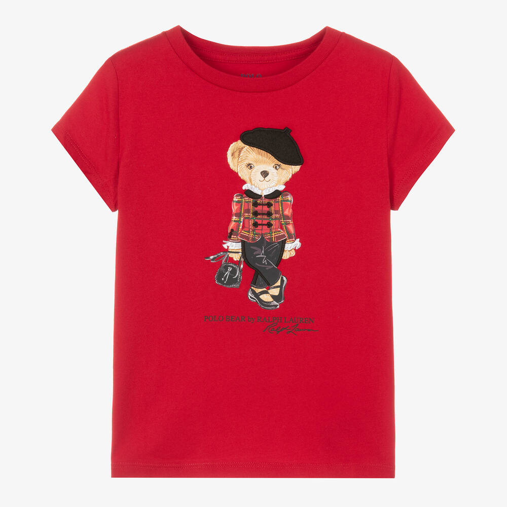 Ralph Lauren - Красная хлопковая футболка с медвежонком в Париже | Childrensalon