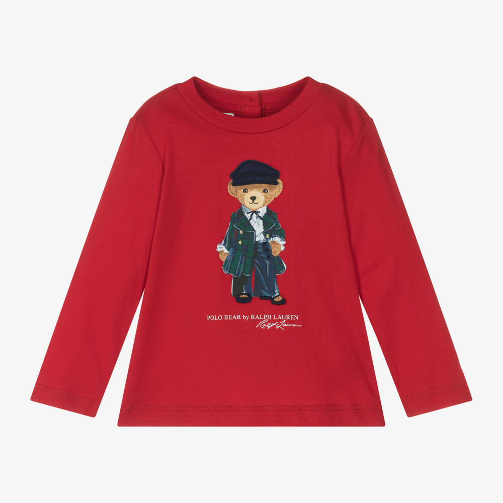 Ralph Lauren-Girls Red Cotton Polo Bear Tee | Childrensalon Outlet