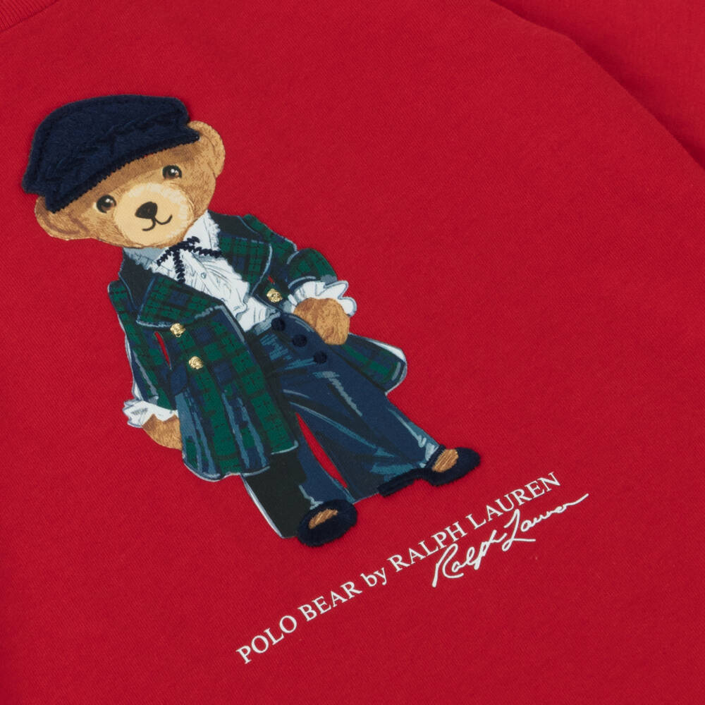 Ralph Lauren-Girls Red Cotton Polo Bear Tee | Childrensalon Outlet