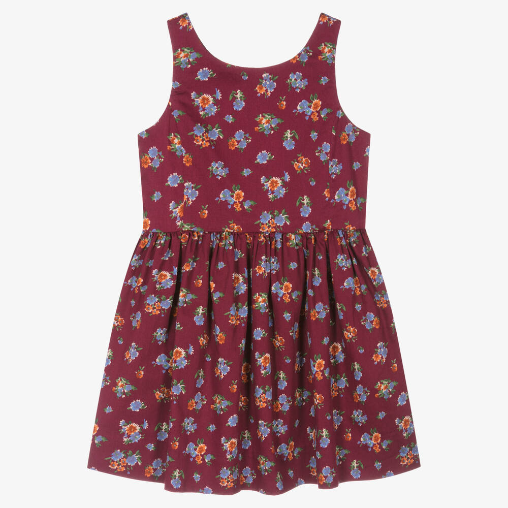 Ralph Lauren-Girls Red Floral Cotton Dress | Childrensalon Outlet