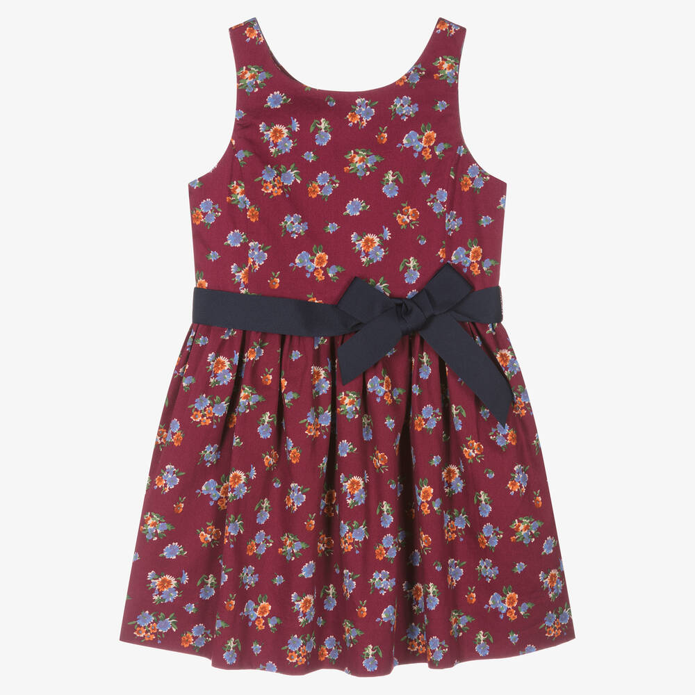 Ralph Lauren-Girls Red Floral Cotton Dress | Childrensalon Outlet