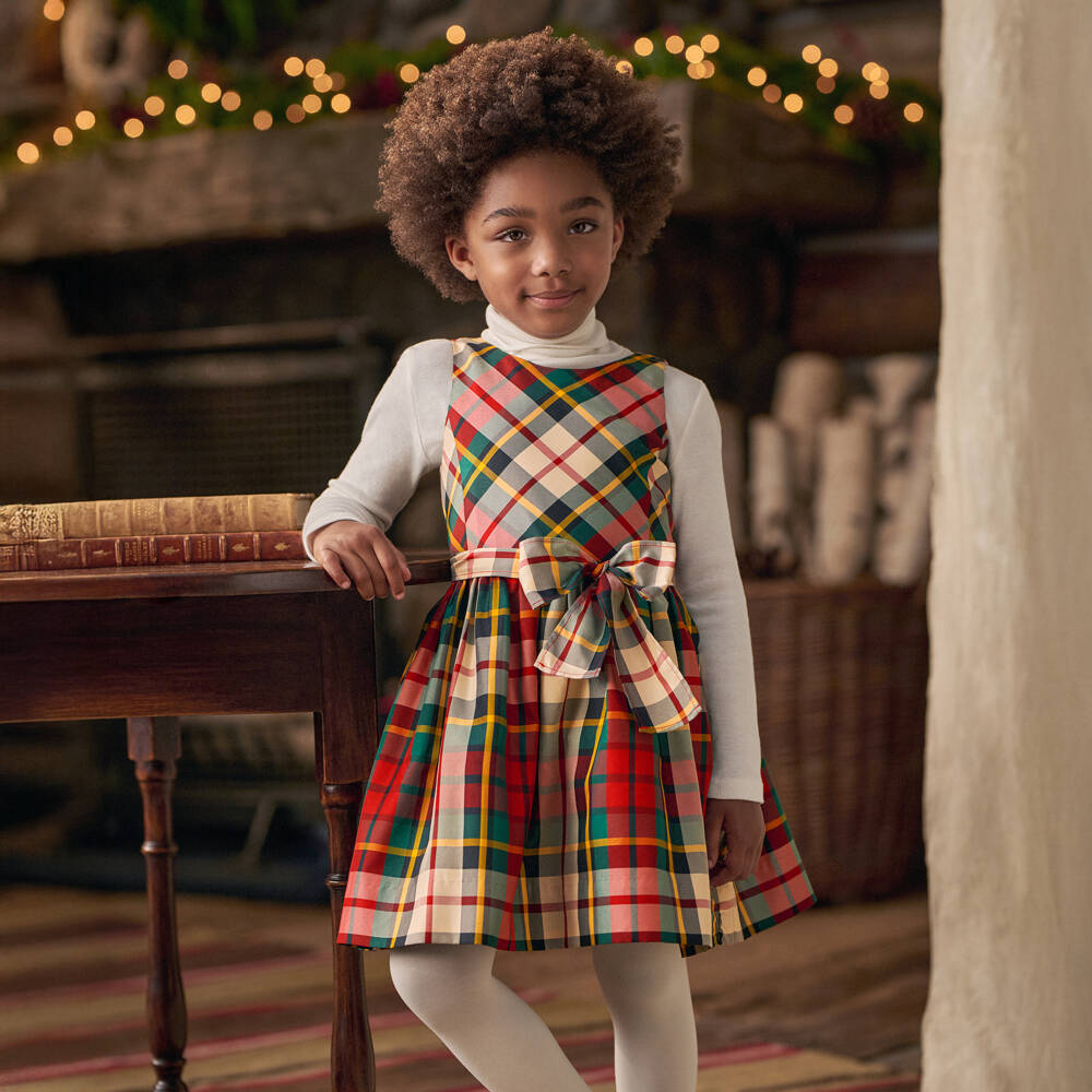 Ralph Lauren-Girls Red & Green Tartan Satin Dress | Childrensalon Outlet