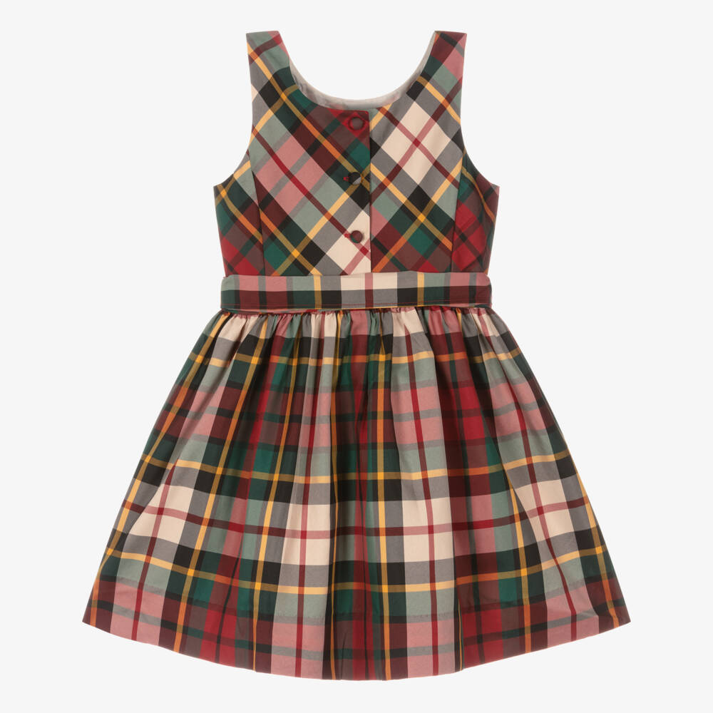 Ralph Lauren-Girls Red & Green Tartan Satin Dress | Childrensalon Outlet