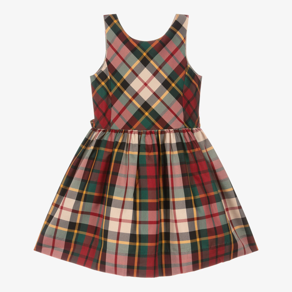 Ralph Lauren-Girls Red & Green Tartan Satin Dress | Childrensalon Outlet