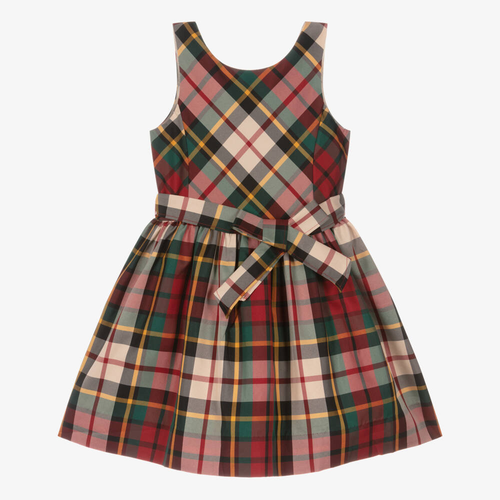 Ralph Lauren-Girls Red & Green Tartan Satin Dress | Childrensalon Outlet