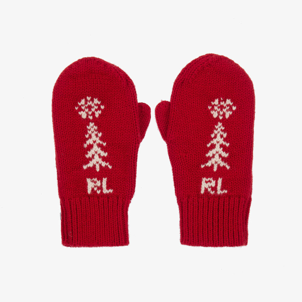 Ralph Lauren - Красные вязаные варежки с новогодним мотивом | Childrensalon