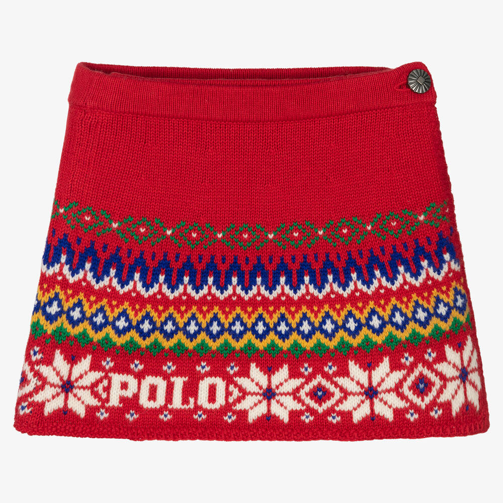 Polo Ralph Lauren - تنورة صوف وقطن محبوك لون أحمر | Childrensalon