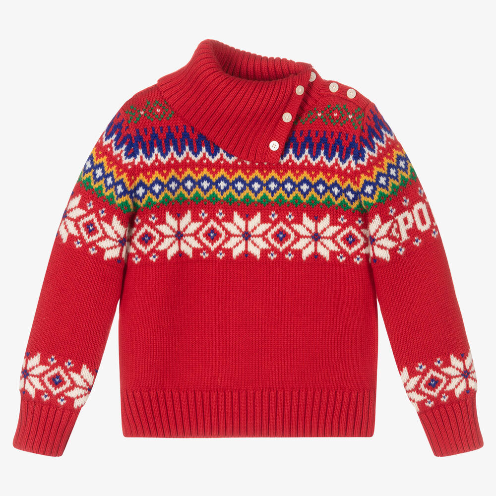 Polo Ralph Lauren - Girls Red Knit Festive Sweater | Childrensalon