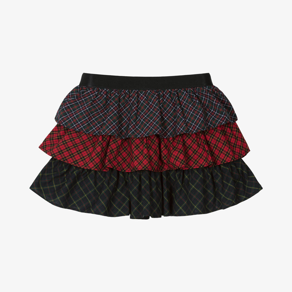 Girls Red Navy Blue Cotton Plaid Skirt