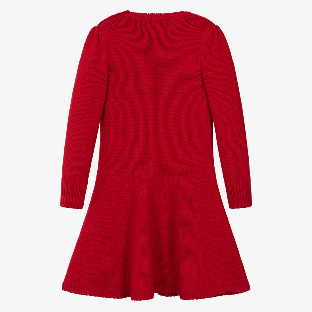 Ralph Lauren-Girls Red Polo Bear Cotton Knit Jumper Dress | Childrensalon Outlet