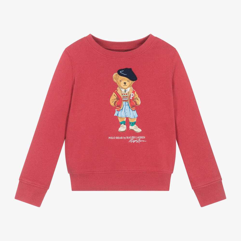Ralph Lauren-Girls Red Polo Bear Cotton Sweatshirt | Childrensalon Outlet