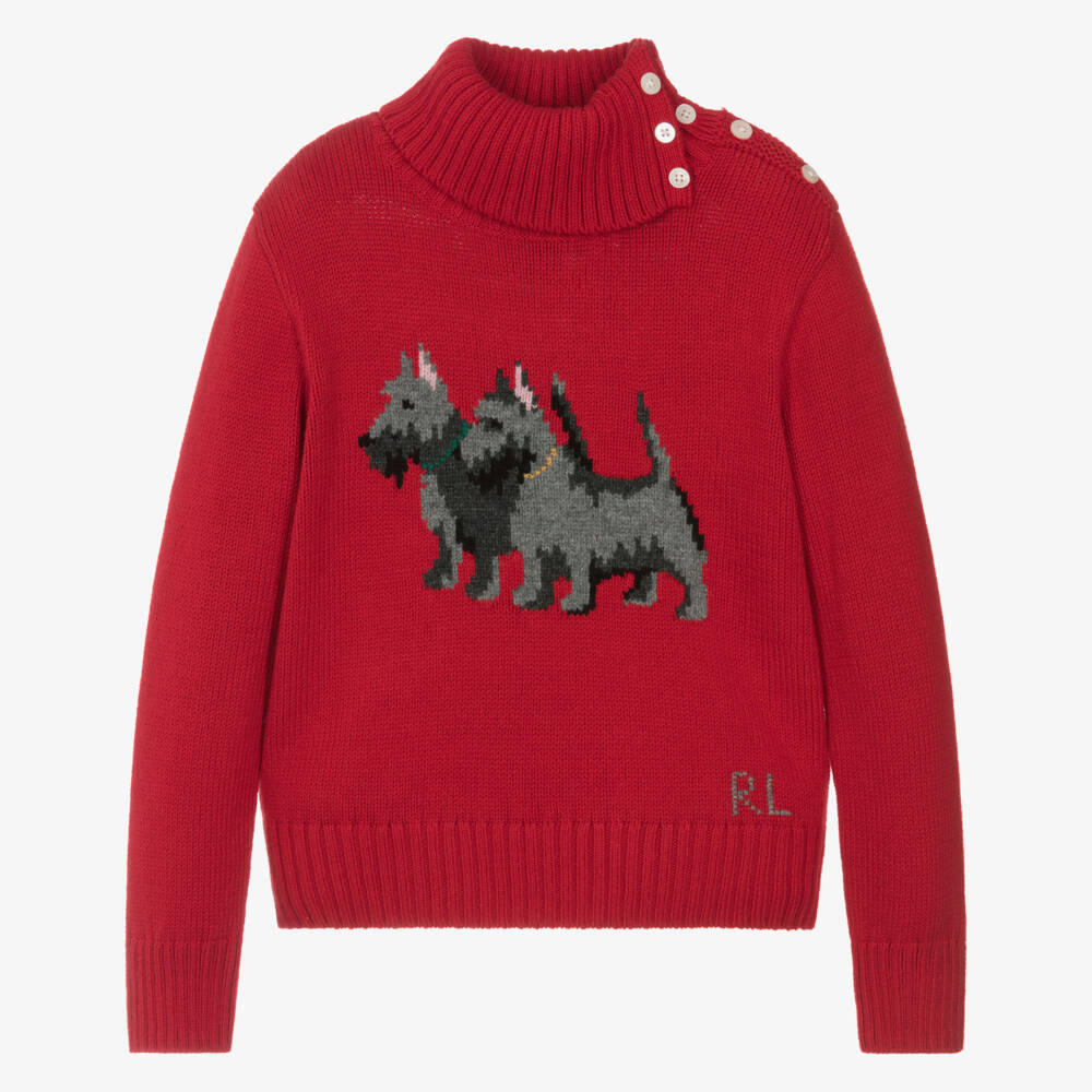 Ralph Lauren-Girls Red Scottie Dog Cotton Jumper | Childrensalon Outlet